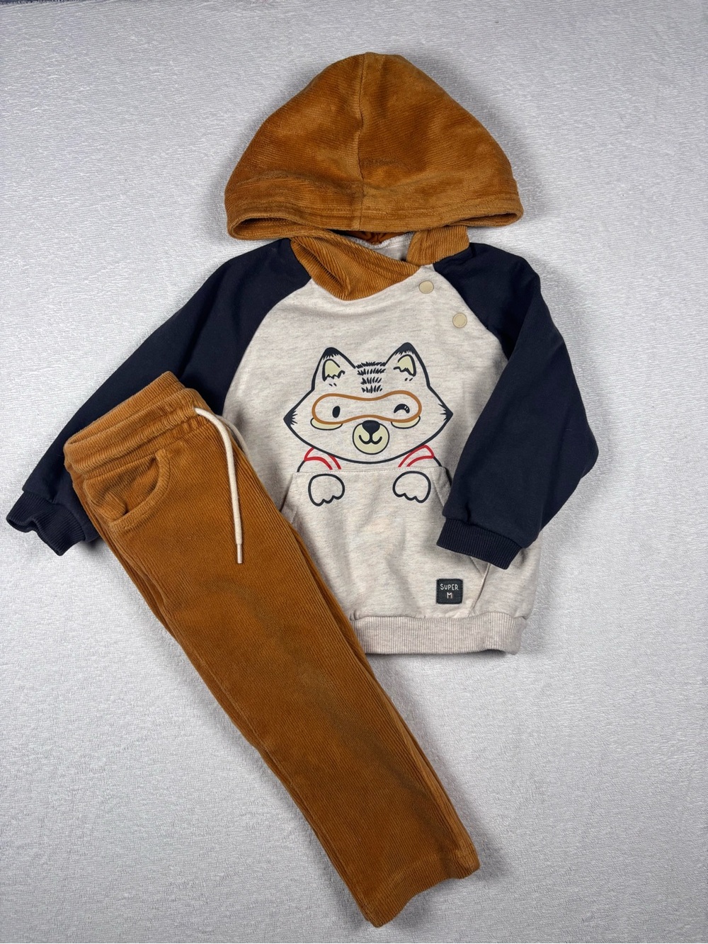 Mayoral Matching Set Featuring a Raccoon Graphic and Soft Corduroy-look Pants